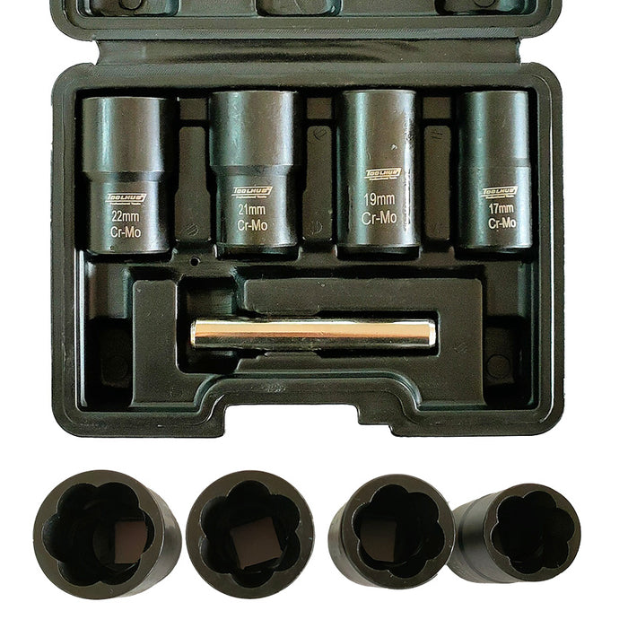 Kit Remoção de Parafusos Danificados 1/2″DR., 5 Unidades