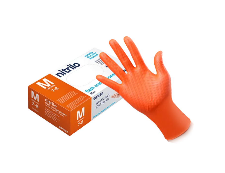 Luvas de Nitrilo Laranja - 50 Unidades
